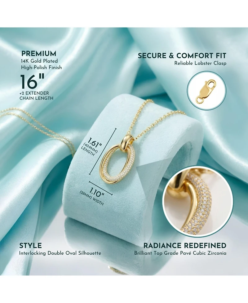 14k Gold Plated Sterling Silver with 34mm Statement Drop Cubic Zirconia Double Entwined Oval Eternity Circle Pendant Necklace
