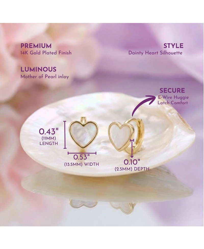 GiGiGirl Adorable Kids 14k Gold Plated Mother of Pearl Heart Earrings