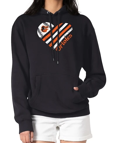 G-iii 4Her by Carl Banks Women's Black Baltimore Orioles Heart Fleece Pullover Hoodie