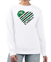 G-iii 4Her By Carl Banks Women's White Boston Celtics Heart Graphic Fleece Pullover Sweatshirt
