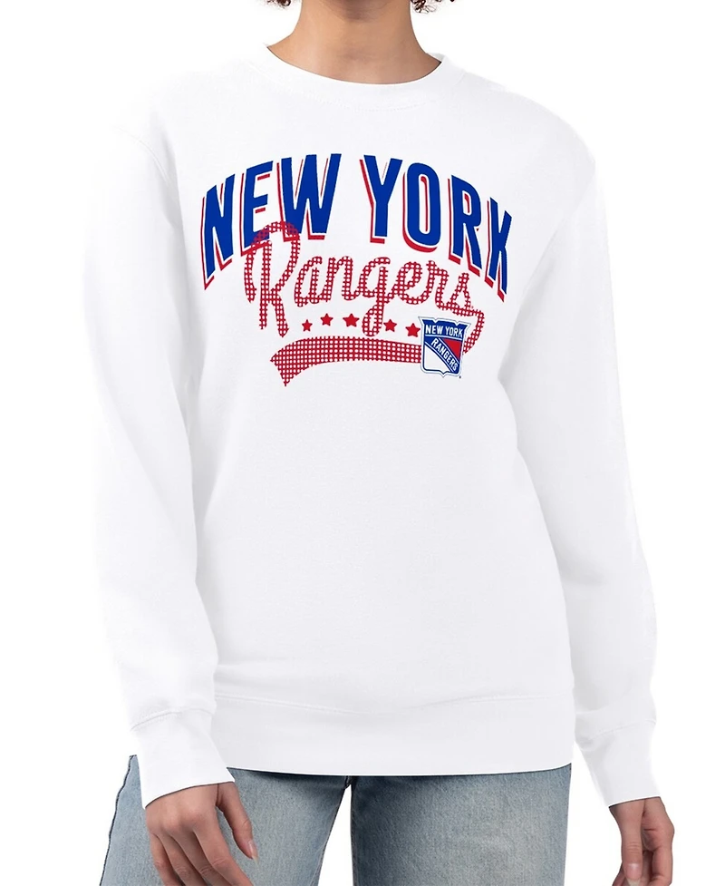 G-iii 4Her by Carl Banks Women's White New York Rangers Filigree Team Graphic Fleece Pullover Sweatshirt