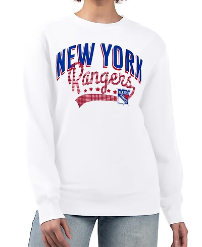 G-iii 4Her by Carl Banks Women's White New York Rangers Filigree Team Graphic Fleece Pullover Sweatshirt