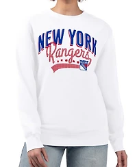 G-iii 4Her by Carl Banks Women's White New York Rangers Filigree Team Graphic Fleece Pullover Sweatshirt