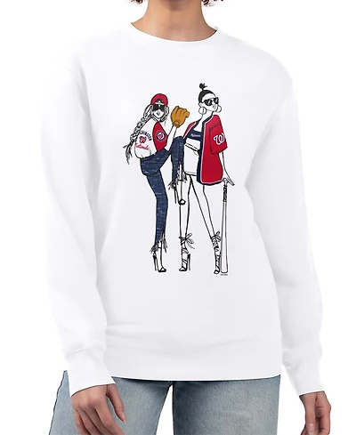 G-iii 4Her by Carl Banks Women's White Washington Nationals Baseball Girls Fleece Pullover Sweatshirt
