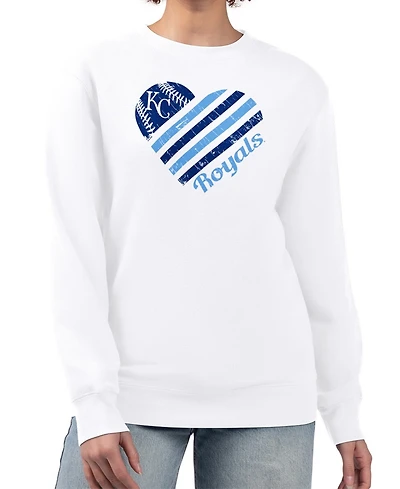 G-iii 4Her by Carl Banks Women's White Kansas City Royals Heart Logo Fleece Pullover Sweatshirt