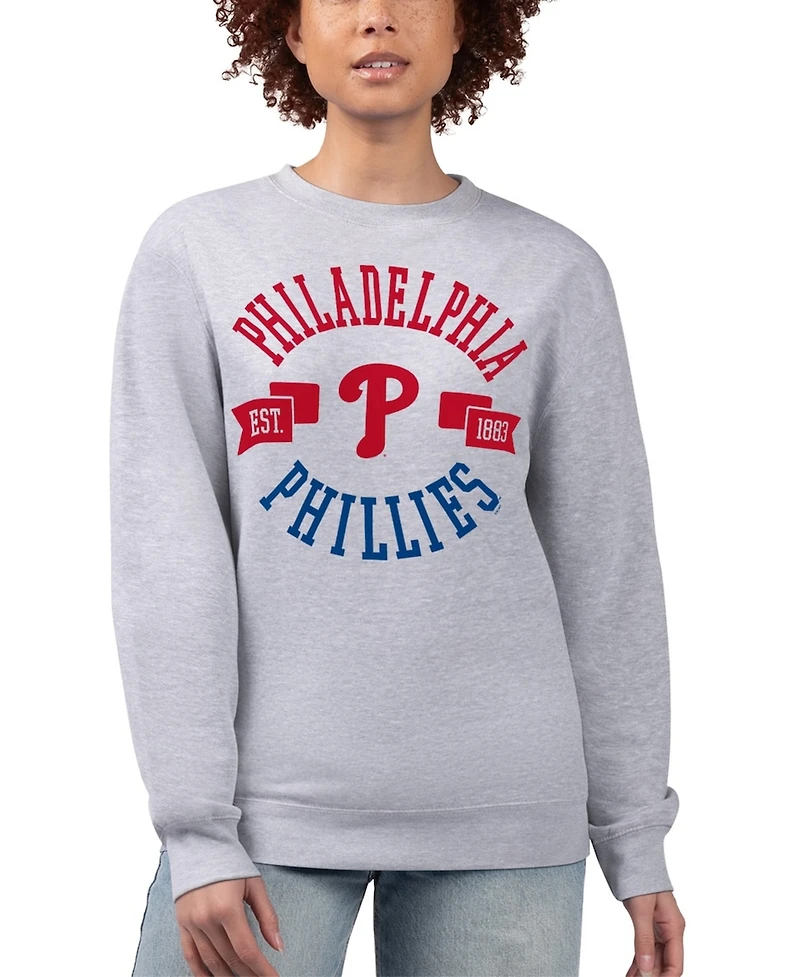 G-iii 4Her by Carl Banks Women's Heather Gray Philadelphia Phillies Team Logo Fleece Pullover Sweatshirt
