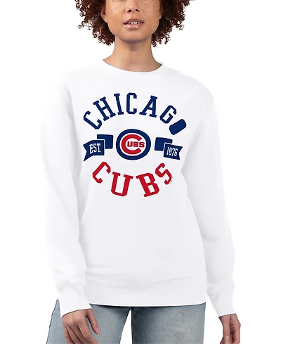 G-iii 4Her by Carl Banks Women's White Chicago Cubs Team Logo Fleece Pullover Sweatshirt