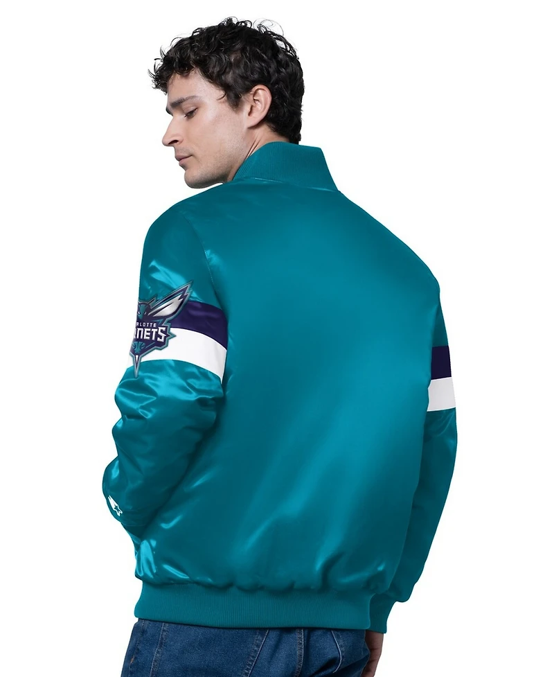 Starter Men's Teal Charlotte Hornets Triple Option Varsity Full-Snap Satin Jacket