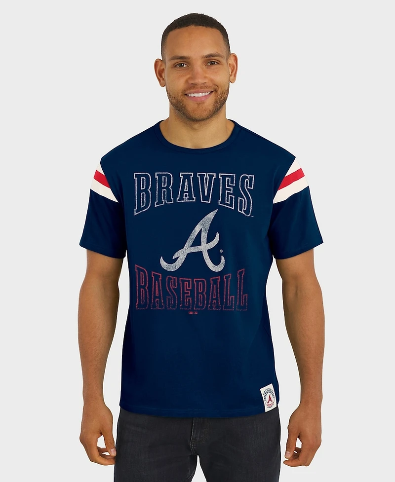 Darius Rucker Collection By Fanatics Men's Navy Atlanta Braves Distressed Sleeve Stripe T-Shirt