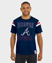 Darius Rucker Collection By Fanatics Men's Navy Atlanta Braves Distressed Sleeve Stripe T-Shirt