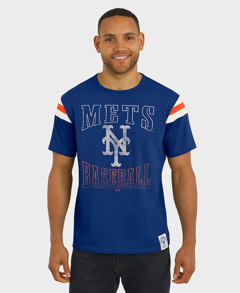 Darius Rucker Collection By Fanatics Men's Royal New York Mets Distressed Sleeve Stripe T-Shirt
