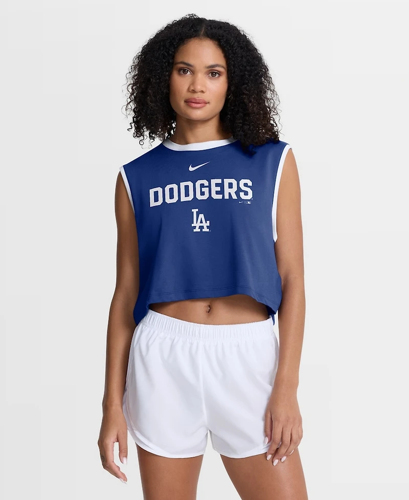 Nike Women's Royal Los Angeles Dodgers Primetime Loose Dri-fit Cropped Tank Top