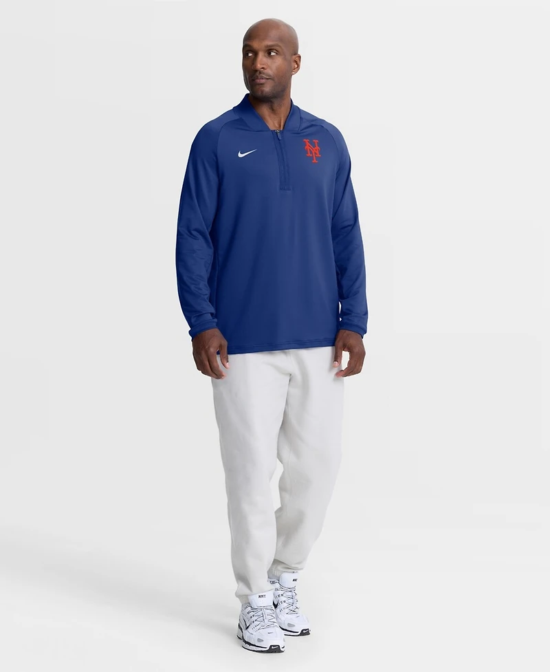 Nike Men's Royal New York Mets Authentic Collection Dri-fit Raglan Half-Zip Pullover Hoodie