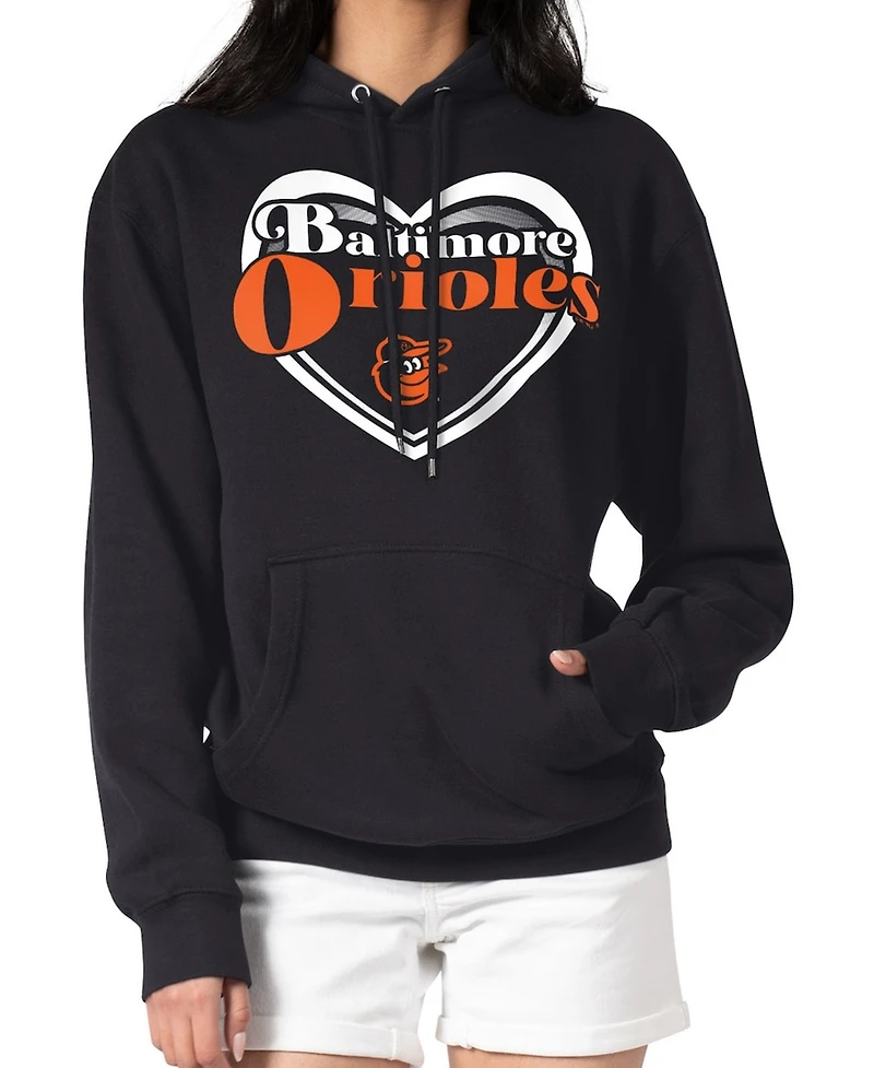 G-iii 4Her by Carl Banks Women's Black Baltimore Orioles Double Heart Fleece Pullover Hoodie