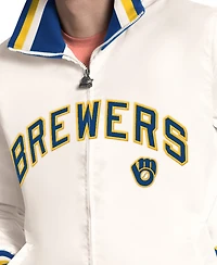 Starter Men's White Milwaukee Brewers The Captain Cooperstown Logo Full-Zip Varsity Jacket