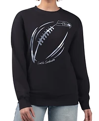 G-iii 4Her by Carl Banks Women's Black Seattle Seahawks Metallic Print Football Sketch Fleece Crewneck Sweatshirt
