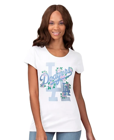 G-iii 4Her by Carl Banks Women's White Los Angeles Dodgers Floral Endzone T-Shirt