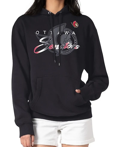 G-iii 4Her by Carl Banks Men's Black Ottawa Senators Shadow Logo Fleece Pullover Hoodie