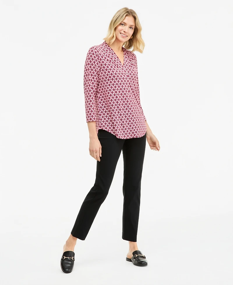 Jm Collection Women's Printed 3/4 Sleeve V-Neck Knit Top, Macy's Exclusive