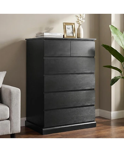 Rainsken 6 Drawers Dresser for Bedroom, with Concealed Handles, Vertical Wood Storage Cabinet, Tall Living Room, Entryway