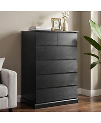 Rainsken 6 Drawers Dresser for Bedroom, with Concealed Handles, Vertical Wood Storage Cabinet, Tall Living Room, Entryway