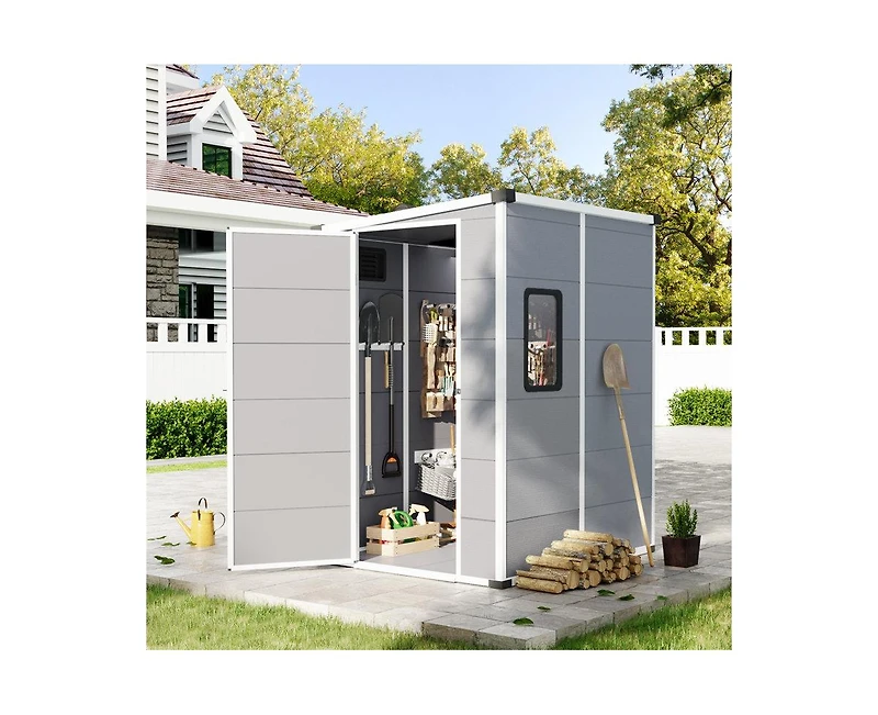 Erommy 5X4 Ft Outdoor Storage Shed, Weather-Resistant Shed With Double Doors and Built-In Floor, Sloped Roof Outdoor Shed