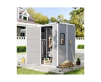 Erommy 5X4 Ft Outdoor Storage Shed, Weather-Resistant Shed With Double Doors and Built-In Floor, Sloped Roof Outdoor Shed