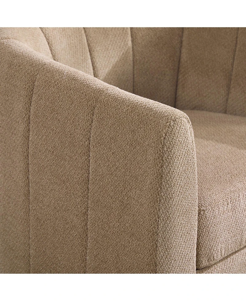 Rainsken Upholstered Chenille Swivel Barrel Chair, Comfy Channel Tufted Accent Round Armchair, Single Club Sofa, for Living Room Bedroom Reading Nook
