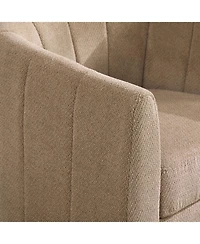 Rainsken Upholstered Chenille Swivel Barrel Chair, Comfy Channel Tufted Accent Round Armchair, Single Club Sofa, for Living Room Bedroom Reading Nook