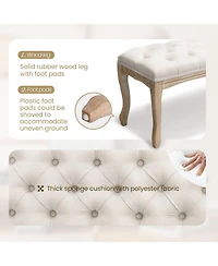 Rainsken Upholstered End of Bed Bench, Linen Ottoman Seat, Carving for Living Room, Foyer