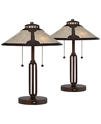 Franklin Iron Works Samuel 20" Tall Mission Desk Table Lamps with Usb Charging Port, Set of 2