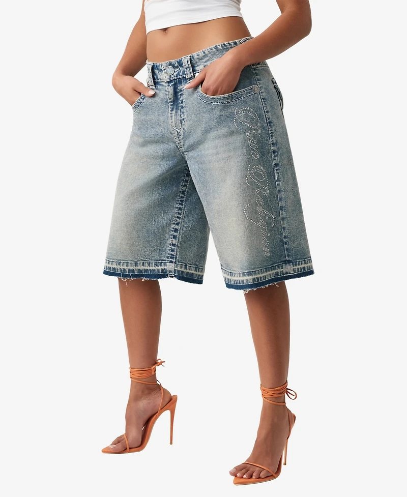 True Religion Women's Jessie Mid-Rise Baggy Denim Shorts