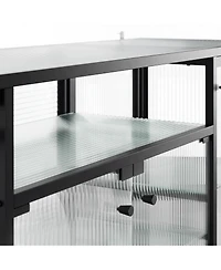 Homsee Modern 4-Door Glass Display Cabinet Led Lighted Bookcase | Media Console | Living Room Storage