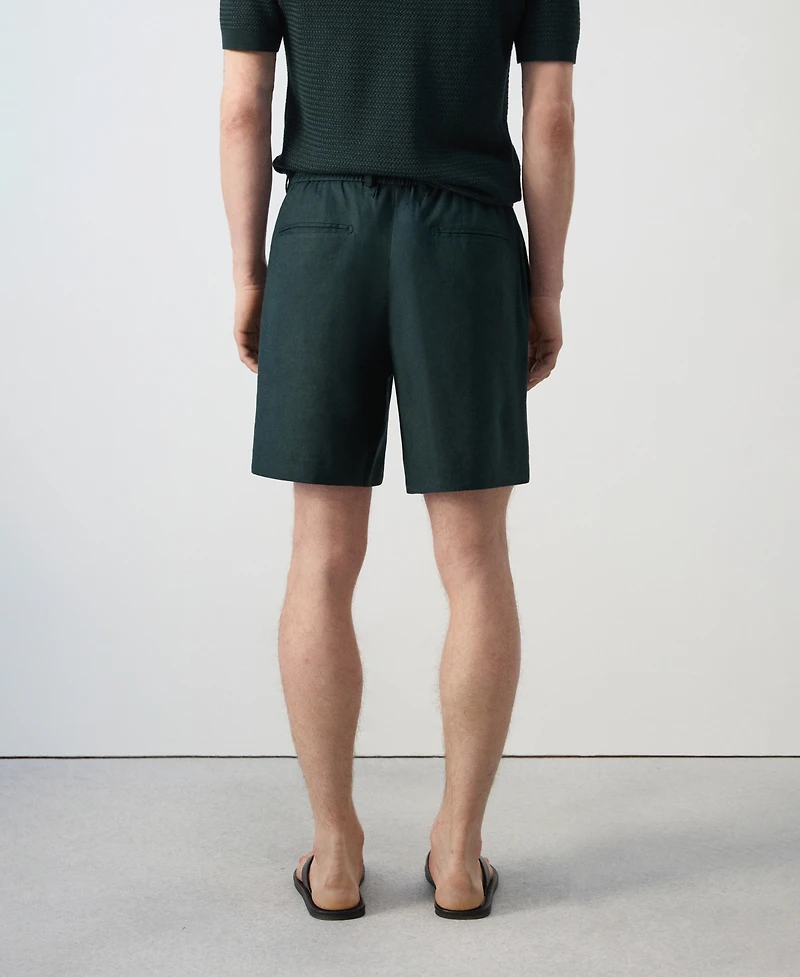 Mango Men's Drawstring Detail Linen 7.48" Bermuda Shorts
