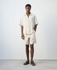 Mango Men's Bowling Collar Striped Linen Shirt