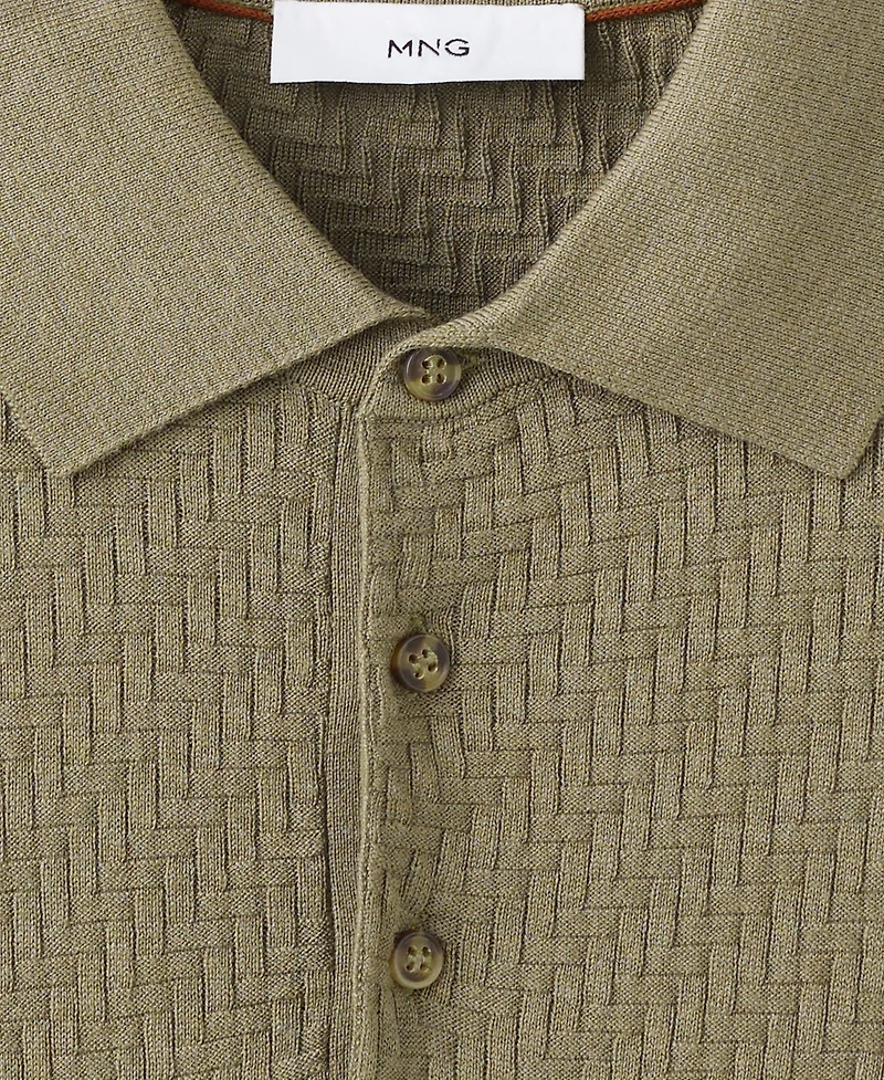 Mango Men's Fine Cable-Knit Polo Shirt