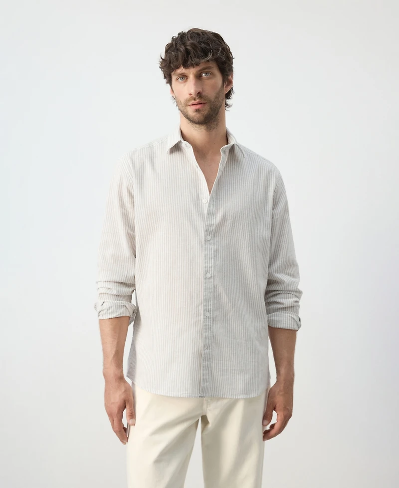 Mango Men's Regular Fit Linen-Cotton Blend Shirt