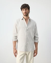 Mango Men's Regular Fit Linen-Cotton Blend Shirt