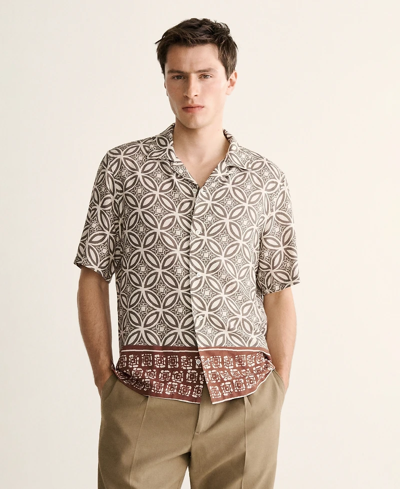 Mango Men's Printed Bowling Shirt