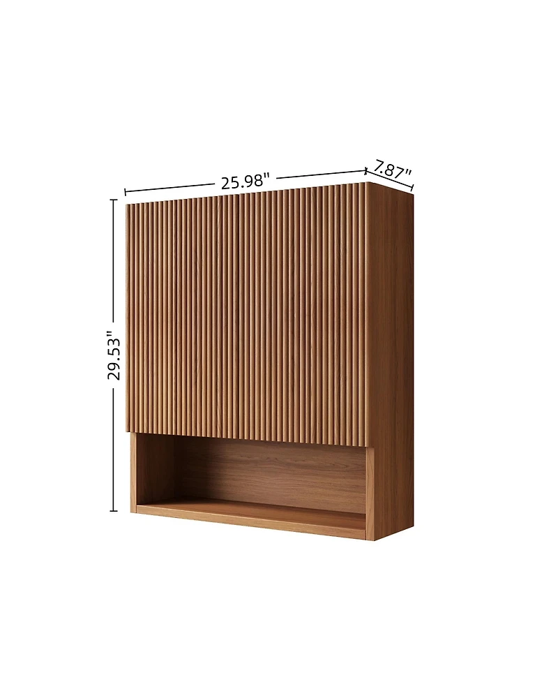 Midola 26" Wall-Mounted Striped Bathroom Cabinet with Doors, Shelf and Open Storage Compartment Over The Toilet Storage Cabinet for Bathroom
