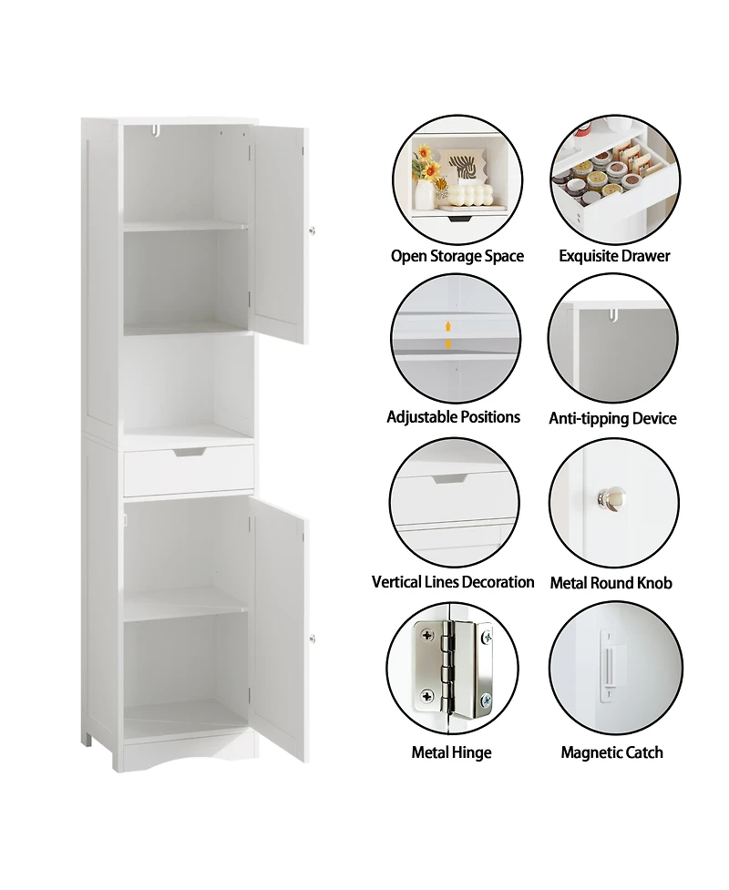 Midola 67" Tall Bathroom Cabinet with 2 Doors and 1 Drawer, Narrow Bathroom Storage Cabinets with Adjustable Shelves, Bathroom Floor Organizer