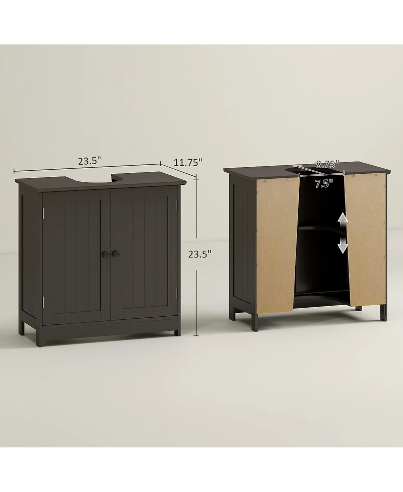 Busdays Coffee Bathroom Vanity Cabinet Under Sink Cabinet with 2 Doors and Adjustable Shelf