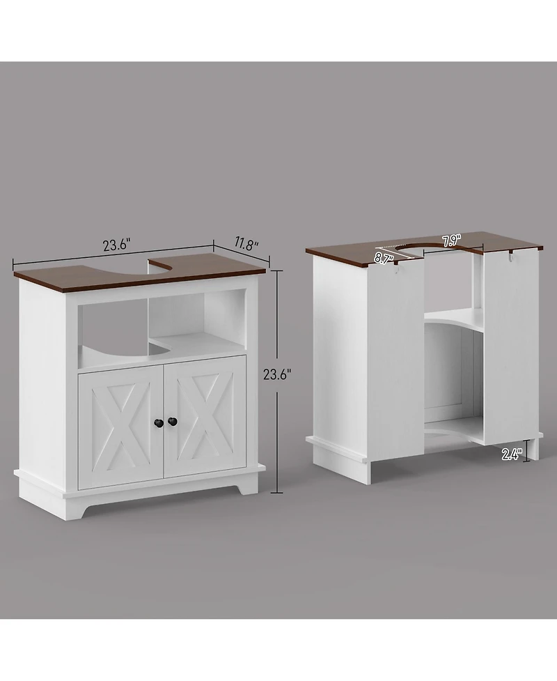 Busdays Modern Farmhouse Bathroom Sink Cabinet Pedestal Sink Storage with Double Doors and Shelves