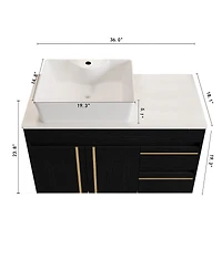 Busdays 36 Inch Wall Mounted Bathroom Vanity with Vessel Ceramic Sink and Plywood Countertop Soft Close Door Drawers Floating Design