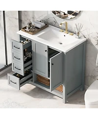 Busdays 36 Inch Bathroom Vanity with Sink Top Two Doors Two Drawers Solid Wood Open Shelf Mdf Boards Two Package