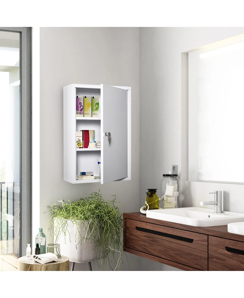 Busdays Steel Wall Mount Medicine Cabinet 3 Tier Lockable Emergency Box for Bathroom Kitchen with 2 Keys