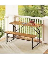 Sugift 52 in Acacia Wood One-Side Picnic Table with Metal Frame