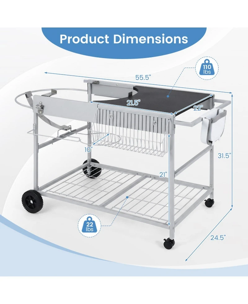 Sugift Movable Grill Table for 18 in 22 in Original Kettle for Camping