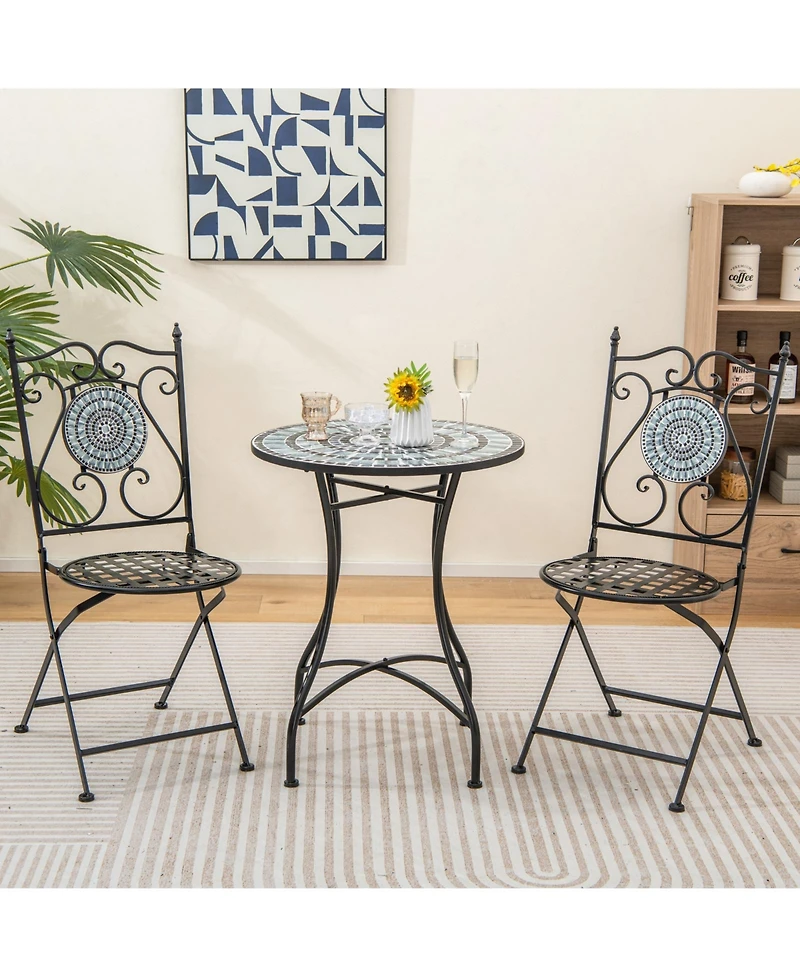 Sugift 24 in Round Patio Bistro Table with Ceramic Tile Mosaic Tabletop