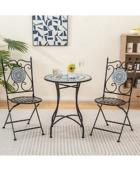 Sugift 24 in Round Patio Bistro Table with Ceramic Tile Mosaic Tabletop